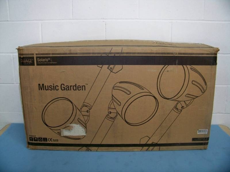 Seller’s open-box sample packaging; not proof of the awarded sealed carton.: Rockustics NEW IN SEALED BOX Solaris Music Garden Outdoor Weatherproof Landscape Speaker System - Subwoofer and (4) Satellite Speakers